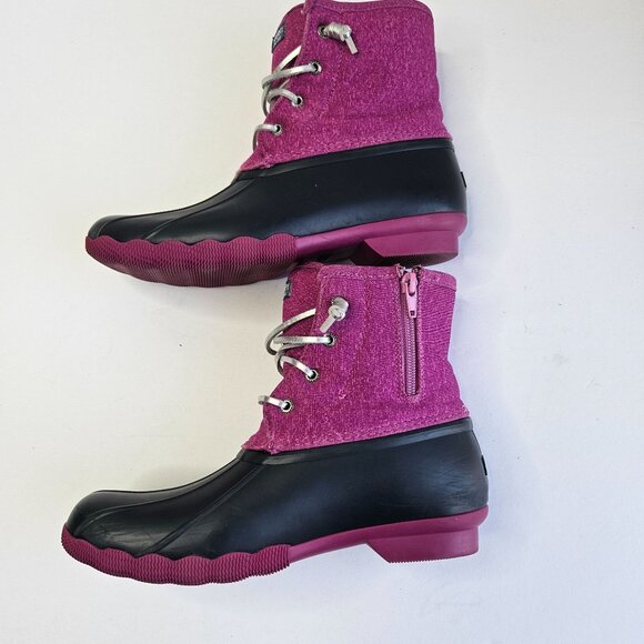 Sperry Rain Booties Size 6 Pink Blue Waterproof Rubber Outdoor Lace Up Duck Boot - Picture 6 of 11